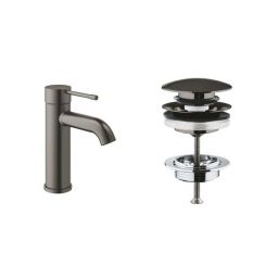 Zestaw Grohe Essence bateria umywalkowa stojąca z korkiem Brushed Hard Graphite (23590AL1, 65807AL0)