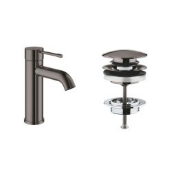 Zestaw Grohe Essence bateria umywalkowa stojąca z korkiem Hard Graphite (23590A01, 65807A00)
