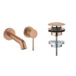 Zestaw Grohe Essence New bateria umywalkowa podtynkowa z korkiem Brushed Warm Sunset (19408DL1, 65807DL0)