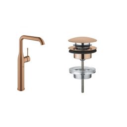Zestaw Grohe Essence New bateria umywalkowa stojąca wysoka z korkiem Brushed Warm Sunset (32901DL1, 65807DL0)