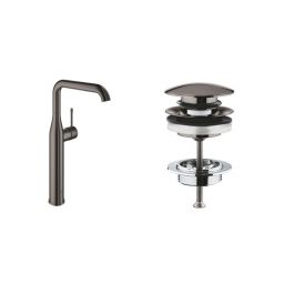 Zestaw Grohe Essence New bateria umywalkowa stojąca wysoka z korkiem Hard Graphite (32901A01, 65807A00)