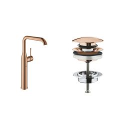 Zestaw Grohe Essence New bateria umywalkowa stojąca z korkiem Warm Sunset (32901DA1, 65807DA0)