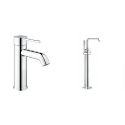 Zestaw Grohe Essence bateria wannowo-prysznicowa podłogowa i umywalkowa chrom (23590001, 23491001, 45984001)