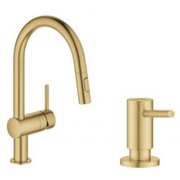 Zestaw Grohe Minta bateria kuchenna Brushed Cool Sunrise z dozownikiem płynów Cosmopolitan (32321GN2, 40535GN0)
