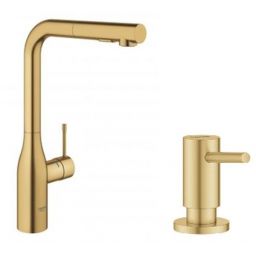 Zestaw Grohe Essence bateria kuchenna Brushed Cool Sunrise z dozownikiem płynów Cosmopolitan (30270GN0, 40535GN0)