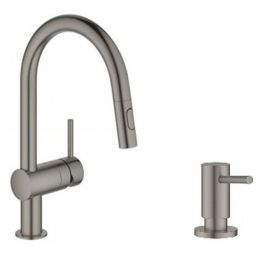 Zestaw Grohe Minta bateria kuchenna Brushed Hard Graphite z dozownikiem płynów Cosmopolitan (32321AL2, 40535AL0)