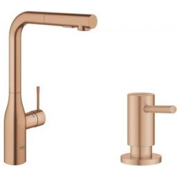 Zestaw Grohe Essence bateria kuchenna Brushed Warm Sunset z dozownikiem płynów Cosmopolitan (30270DL0, 40535DL0)