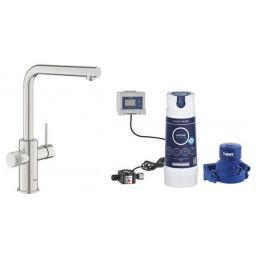 Zestaw Grohe Blue Pure Minta bateria kuchenna stal z filtrem wody Blue (30601DC0,40438001)