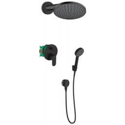 Zestaw Hansgrohe Vernis Blend batria prysznicowa i komplet natryskowy z deszczownicą czarny mat (26277670, 27809670, 71466670, 01800180, 28052670, 26453670)