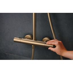 Hansgrohe Pulsify S Puro zestaw prysznicowy ścienny termostatyczny z deszczownicą brąz szczotkowany 24223140