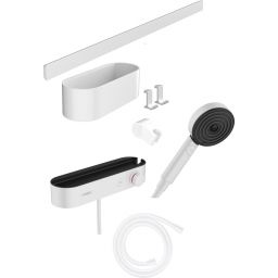 Hansgrohe WallStoris bateria prysznicowa termostatyczna z zestawem natryskowym i półką biały mat 24250700