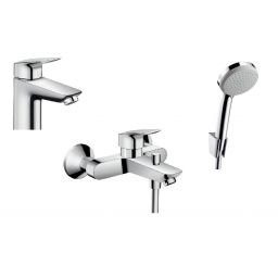 Zestaw Hansgrohe Logis bateria umywalkowa i wannowo-prysznicowa z kompletem natryskowym Croma (71100000, 71400000, 27592000)