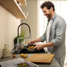 Hansgrohe Talis Select M54 PowderSpray bateria kuchenna stojąca stal 72861800