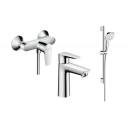 Hansgrohe Talis E bateria prysznicowa i umywalkowa z zestawem prysznicowym Croma (71760000, 71710000, 26582400)