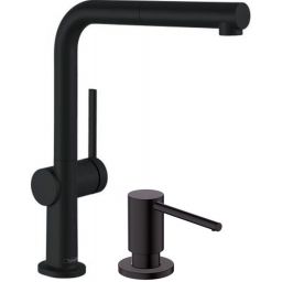 Zestaw Hansgrohe Talis M54 bateria kuchenna stojąca z dozownikiem do płynów czarny mat (72809670, 40438670)
