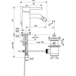 Ideal Standard Ceraline bateria bidetowa stojąca chrom BC197AA
