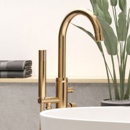 Oltens Molle bateria wannowo-prysznicowa wolnostojąca złoty połysk 34300800