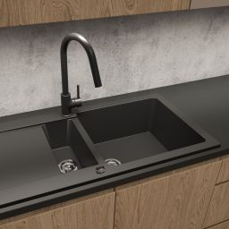 Oltens Gravan zlewozmywak granitowy 1,5-komorowy z ociekaczem 100x50 cm czarny mat 72300300