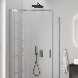 Zestaw Oltens Hadsel bateria wannowo-prysznicowa podtynkowa z deszczownicą 30 cm Vindel i kompletem prysznicowym Ume grafit 36625400