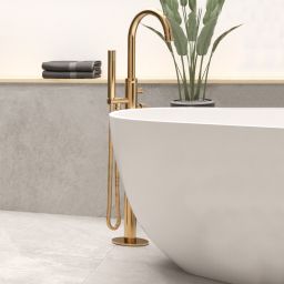 Oltens Molle bateria wannowo-prysznicowa wolnostojąca złoty połysk 34300800