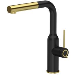 Quadron Angelina Q Line Very Black bateria kuchenna stojąca z wyciąganą wylewką czarny mat/złoty 3573500_BLMPVDG1