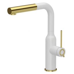 Quadron Angelina Q Line Very White bateria kuchenna stojąca z wyciąganą wylewką biały mat/złoty 3573500_WHMPVDG1