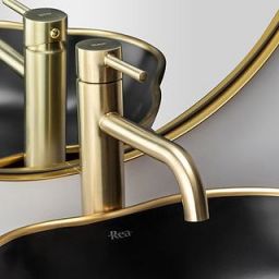 Rea Lungo L. Gold bateria umywalkowa stojąca wysoka jasnozłoty szczotkowany REA-B4526