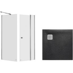 Zestaw Roca Capital kabina prysznicowa 90x90 cm kwadratowa MaxiClean z brodzikiem Terran czarny (AM4609012M, AM4409012M, AP10338438401400)
