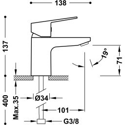 Tres Base bateria umywalkowa stojąca chrom 21510303
