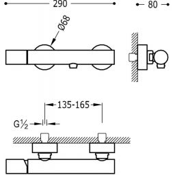 Tres Study Exclusive bateria prysznicowa ścienna chrom 261.167.01