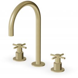 Zucchetti Helm bateria umywalkowa stojąca 3-otworowa brytyjskie złoto szczotkowane/radełkowanie pionowe ZHM516.XP31G2