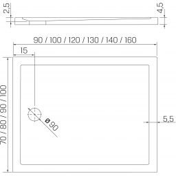 New Trendy New Cantare brodzik 110x90 cm prostokątny biały B-0440