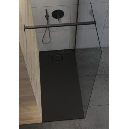 Oltens Bergytan brodzik 140x70 cm prostokątny RockSurface czarny mat 15105300