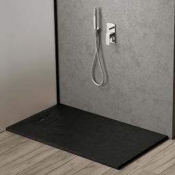 Oltens Bergytan brodzik 100x90 cm prostokątny RockSurface czarny mat 15101300