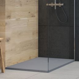 Oltens Bergytan brodzik 120x90 cm prostokątny RockSurface szary beton 15104700