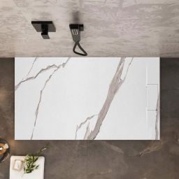 Rea Bazalt Carrara White brodzik prostokątny 80x100 cm biały-beżowy REA-K7000