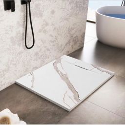 Rea Bazalt Carrara White brodzik kwadratowy 90x90 cm biały-beżowy REA-K7002