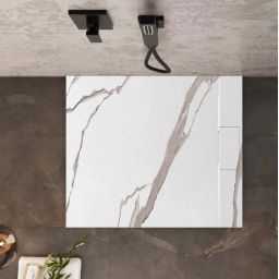 Rea Bazalt Carrara White brodzik kwadratowy 90x90 cm biały-beżowy REA-K7002