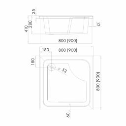 Schedpol Dante brodzik kwadratowy 80x80 cm biały 3.032