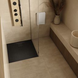 Schedpol Majestic Black Stone brodzik kwadratowy z syfonem 80x80 cm czarny 3.3500/C/ST-M6/C