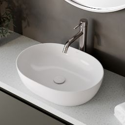 Besco Moya umywalka 48,5x35 cm owalna nablatowa biała UNC-49-MOB