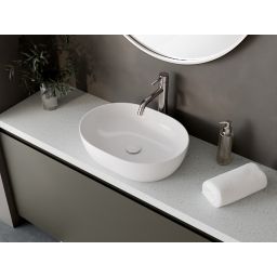Besco Moya umywalka 48,5x35 cm owalna nablatowa biała UNC-49-MOB
