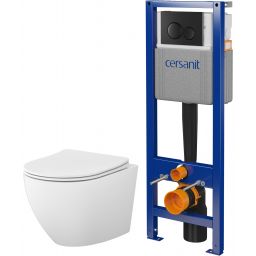 Zestaw Cersanit Mito 3D stelaż z przyciskiem i miska WC bez kołnierza z deską wolnoopadającą czarny mat/biały połysk (S701779, S4024001)