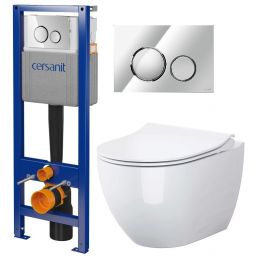 Zestaw Cersanit Zen miska WC z deską wolnoopadającą i  stelaż podtynkowy z przyciskiem spłukującym chrom (S701428,S701778)