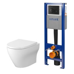 Cersanit Larga  zestaw miska WC z deską wolnoopadającą, stelaż z przyciskiem biały połysk / czarny mat (S701779, S701885)