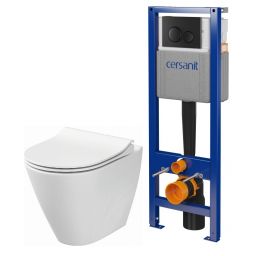 Cersanit City zestaw miska WC z deską wolnoopadającą, stelaż z przyciskiem biały/ czarny mat (S701779, K701104)