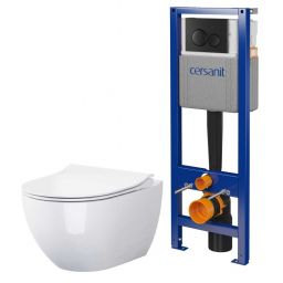 Cersanit Zen zestaw miska WC z deską wolnoopadającą, stelaż z przyciskiem biały / czarny mat (S701779, S701428)