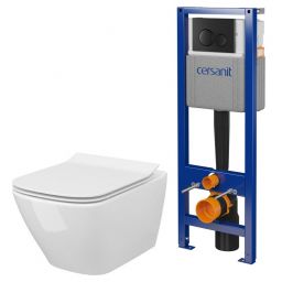 Cersanit City zestaw miska WC z deską wolnoopadającą, stelaż z przyciskiem biały / czarny mat (S701779, S701405)