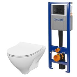 Cersanit Mille zestaw miska WC z deską wolnoopadającą, stelaż z przyciskiem biały / czarny mat (S701779, S701453)