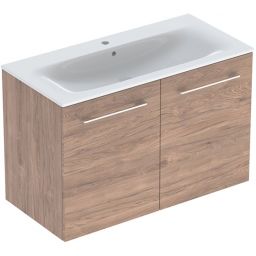 Geberit Selnova Square Slim umywalka z szafką 100 cm zestaw meblowy orzech włoski hickory 501.262.00.1